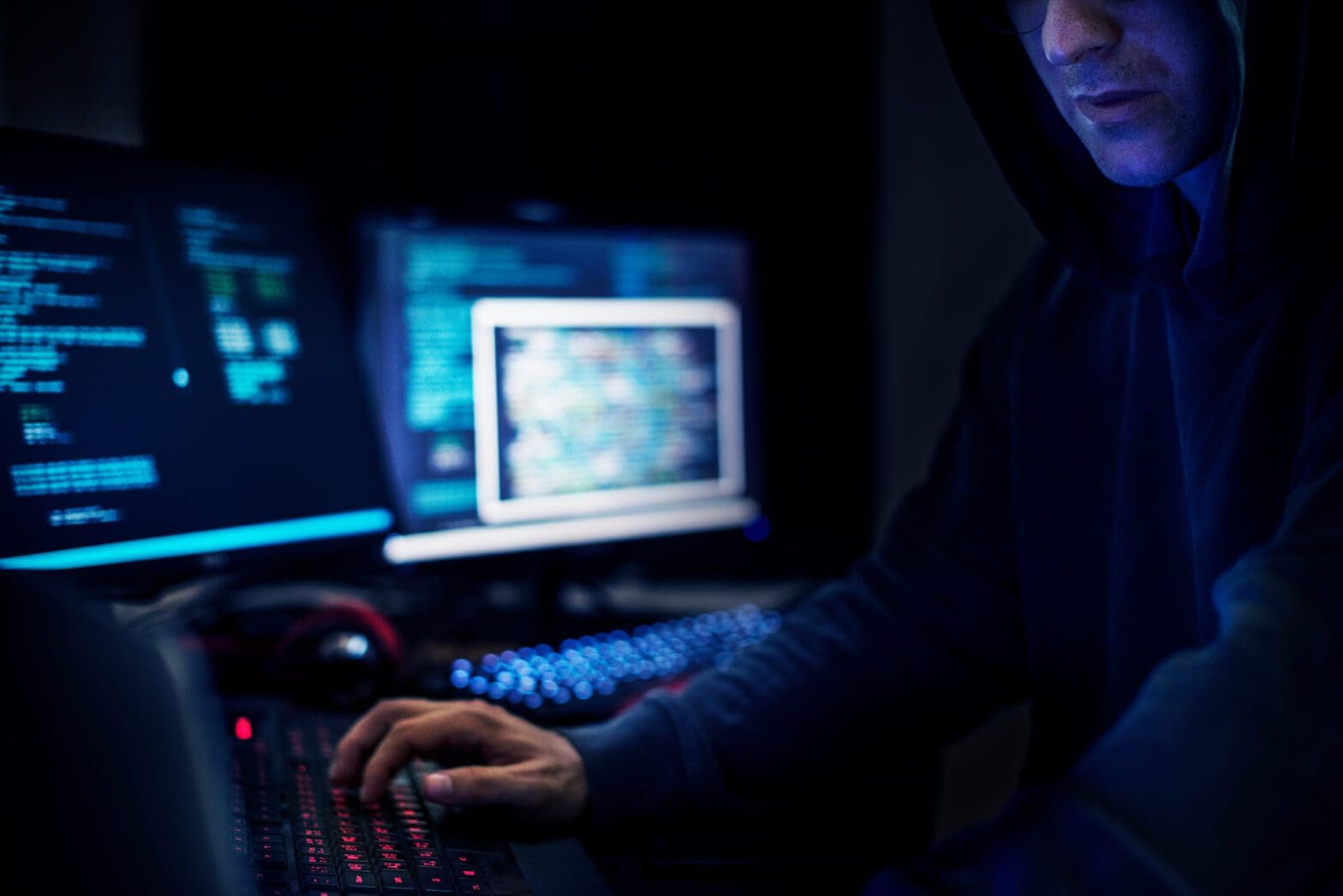 Hacker man working on computer